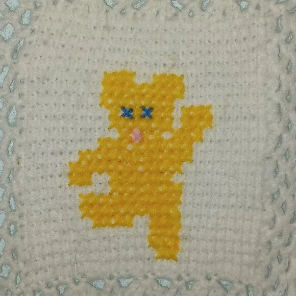 Two Hand Made Crochet Baby Afghans White Pink Yellow Blue - Picture 6 of 10